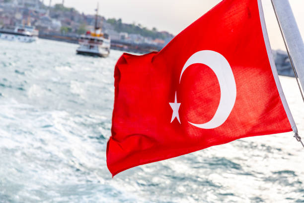 istock Turkish flag waving in the wind 1215894799