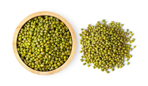 istock Mung beans isolated on white background. top view 1215894817