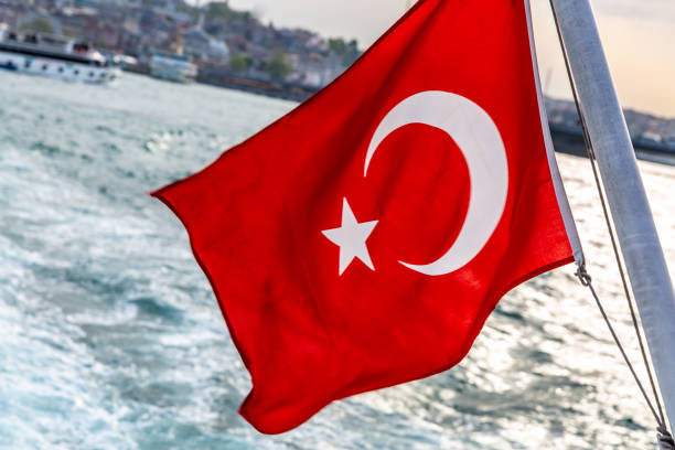 istock Turkish flag waving in the wind 1215894880