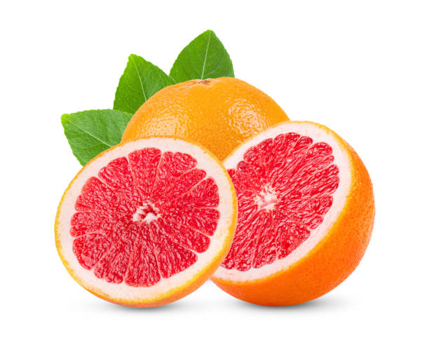 istock pink orange or grapefruit with slice isolated on white background 1215895009