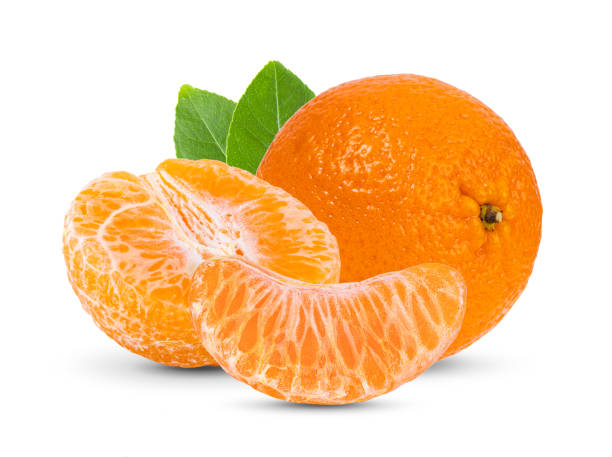 istock Mandarin, tangerine citrus fruit with leaf isolated on white background 1215895886
