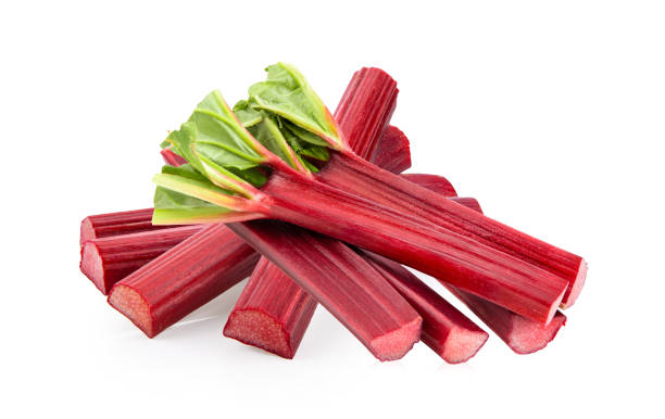 istock Rhubarb stalks on a white background 1215895908