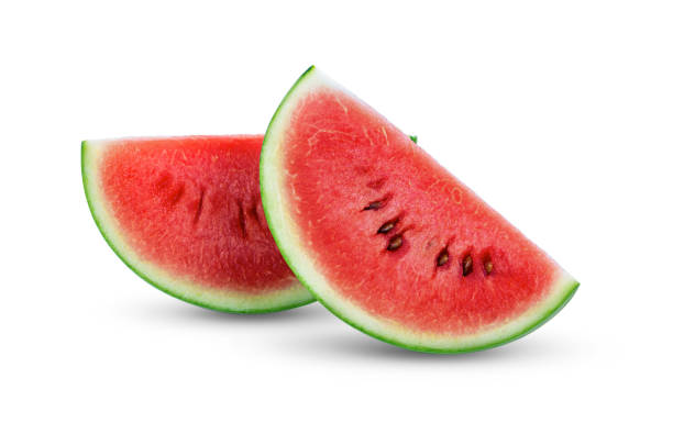 istock Sliced of watermelon isolated on white background. 1215896695