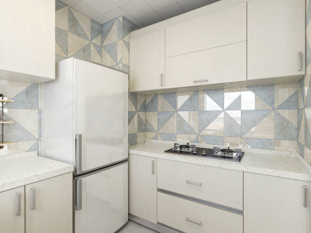istock 3D rendering,Modern family kitchen design, new cabinets and kitchenware with refrigerators, sunlight from the window. 1215897021