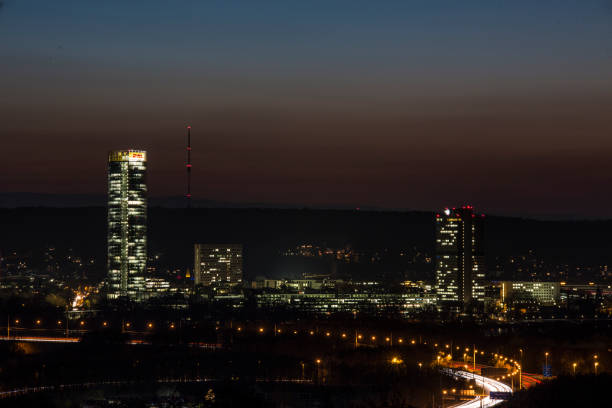 istock Skyline over the Rhine into a German low mountain range at sunset 1215897117
