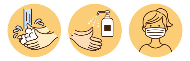ilustrações de stock, clip art, desenhos animados e ícones de handwashing mask against viruses vector - washing hands illustrations