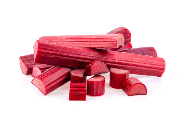 istock Rhubarb stalks on a white background 1215898674