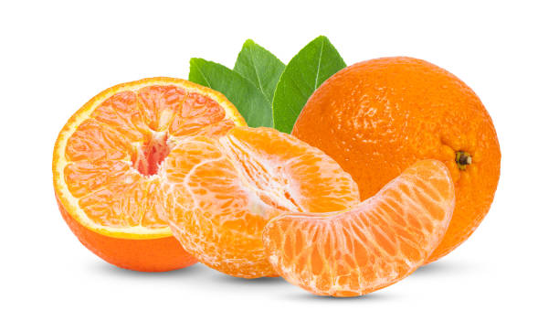 istock Mandarin, tangerine citrus fruit with leaf isolated on white background 1215898763