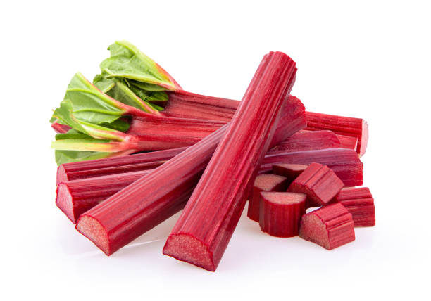 istock Rhubarb stalks on a white background 1215899034