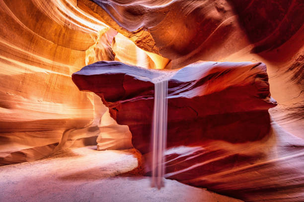 antelope canyon sandfall page arizona usa - cave canyon rock eroded fotografías e imágenes de stock