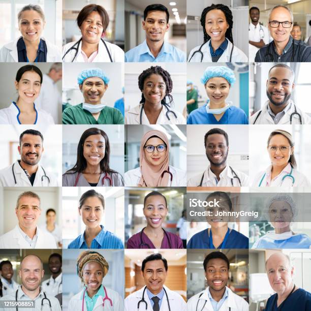 Medical Staff Around The World Ethnically Diverse Headshot Portraits Stock Photo - Download Image Now