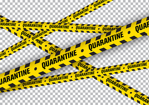 Quarantine caution on yellow warning tape coronavirus infection 2019-nCoV pandemic health risk