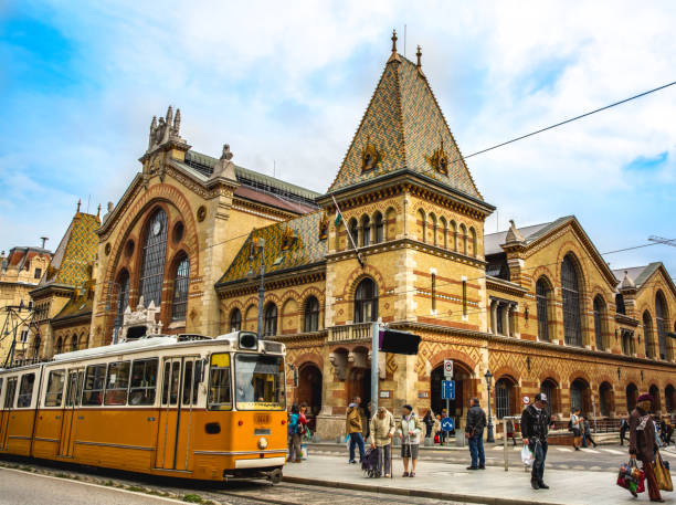 This pic shows Central Market Hall Budapest Hungary. Designed by Gustav Eiffel in the late 1800s. Old Hungarian market. All types of food, handicrafts and other products are sold at the market.
