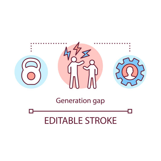 Generation gap concept icon. Conflict management. Settlement of disputes. Domestic discussion. Family quarrel idea thin line illustration. Vector isolated outline drawing. Editable stroke Generation gap concept icon. Conflict management. Settlement of disputes. Domestic discussion. Family quarrel idea thin line illustration. Vector isolated outline drawing. Editable stroke angry general manager stock illustrations