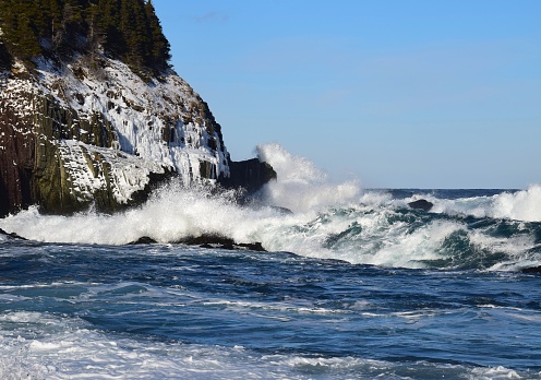 Winter beach seascape,  along the shoreline of Middle Cove NL Canada