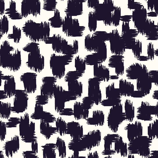 Black and White Abstract Hand-Drawn Ikat Spots Animal Skin Vector Seamless Pattern. Organic Fragments Texture Black and White Abstract Hand-Drawn Ikat Texture Spots Animal Skin Vector Seamless Pattern. Organic Fragments. Camo marks. Geo Monochrome Texture. Trendy Abstract Print for Fashion, Home Decor all over pattern stock illustrations