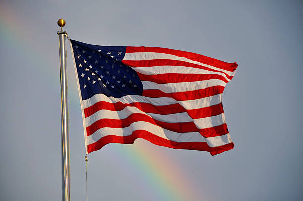 istock American Flag With  Rainbow Background 121591822