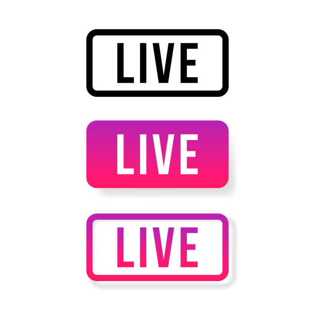 illustrazioni stock, clip art, cartoni animati e icone di tendenza di segno live streaming, emblema, logo. illustrazione vettoriale. icona dei social media in diretta streaming - live recording