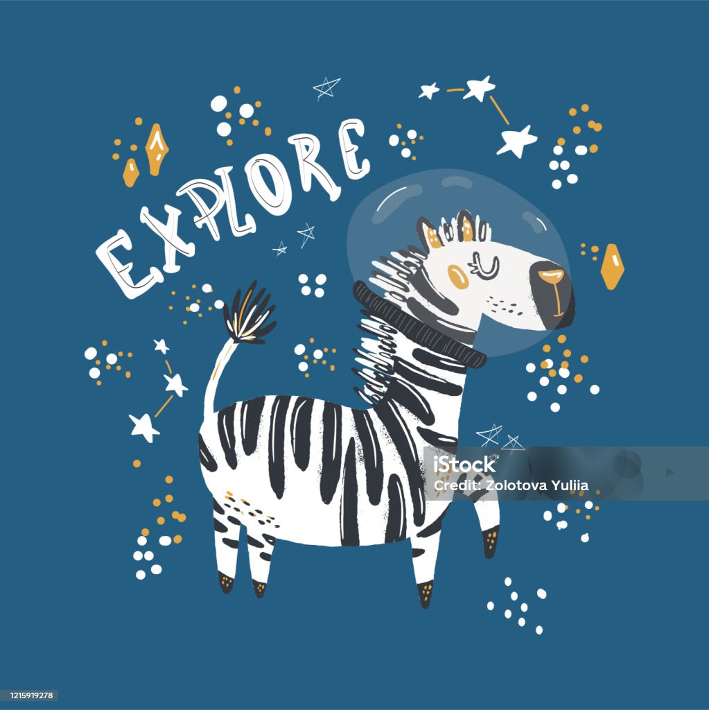 Cute Zebra In Space Flat Vector Illustration Zebra Flat Hand Drawn Space  Background Wild Rainforest Animal Vector Posterdesign Elements Tropical  Stock Illustration - Download Image Now - iStock