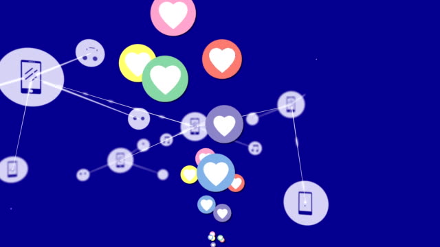 Animation of network connections with smartphone and music icons