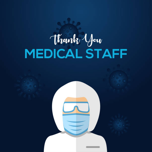 illustrazioni stock, clip art, cartoni animati e icone di tendenza di grazie medico, infermiere, personale medico vettore per il design saluto - doctor healthcare and medicine nurse team