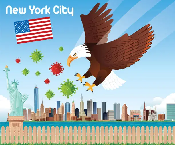 Vector illustration of Bald Eagle and New York City