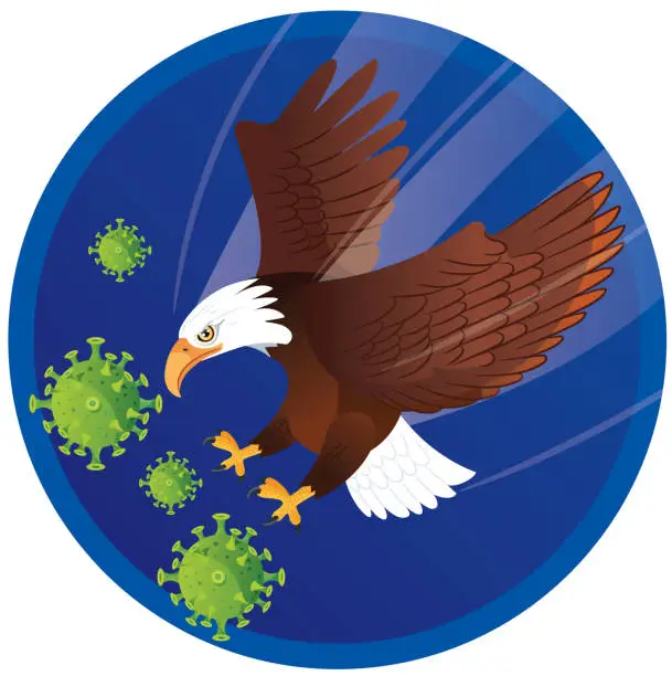 Vector illustration of Bald eagle fighting the Coronavirus