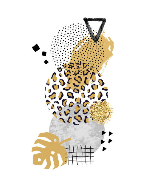 istock Vector trendy geometric background with marble stones, doodle textures, animal zebra and leopard print. Geometrical shapes in minimal modern style with dots and watercolor elements 1215923642