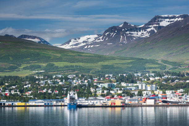 Beautiful Akureyri city in Iceland in Summer Beautiful Akureyri city in Iceland in Summer akureyri stock pictures, royalty-free photos & images