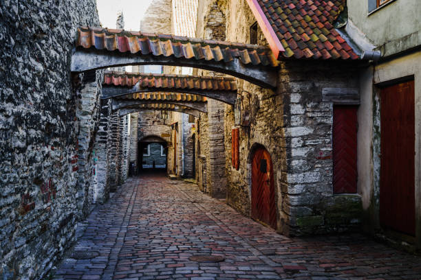 istock View to empty St. Catherine's Passage in Tallinn, Estonia 1215924108
