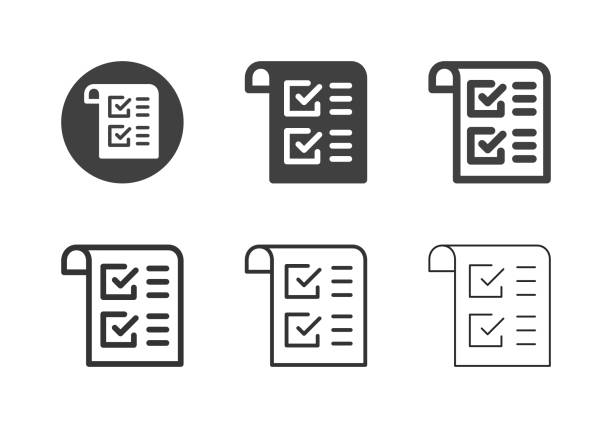 sprawdź ikony formularzy - multi series - letter resume document writing stock illustrations