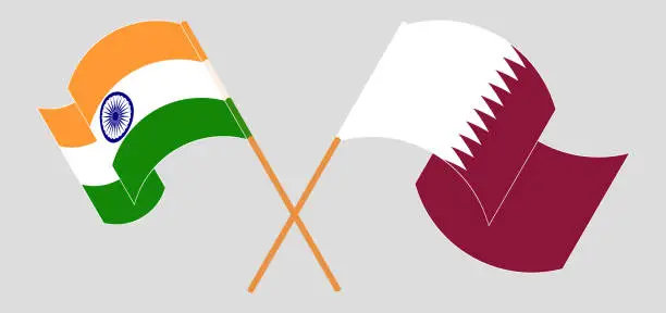 Vector illustration of Crossed and waving flags of India and Qatar