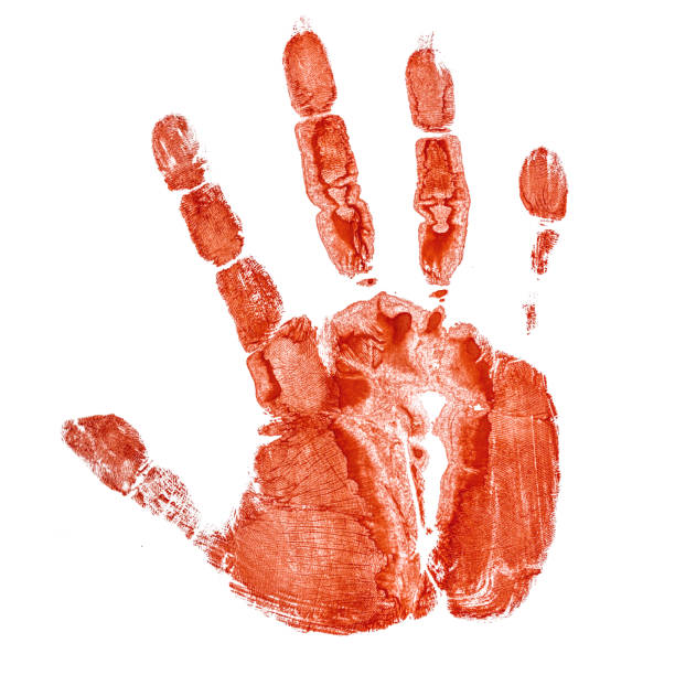 istock Human Hand Bloody Print Isolated On White Background 1215930525