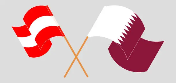 Vector illustration of Crossed and waving flags of Austria and Qatar