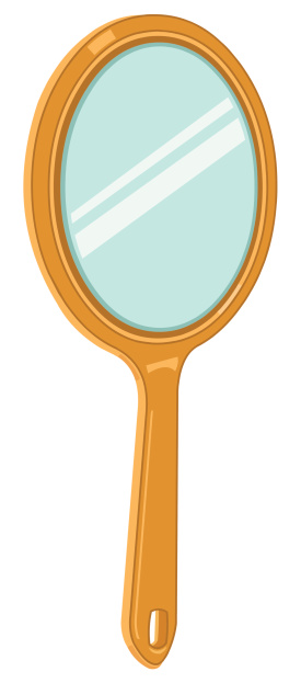 A vector illustration of a hand held mirror with a reflective surface.