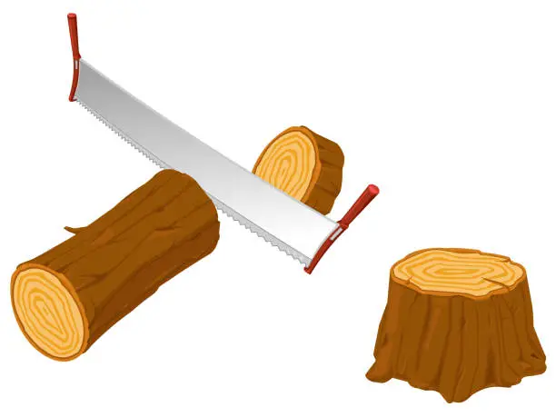 Vector illustration of Sawing Trees