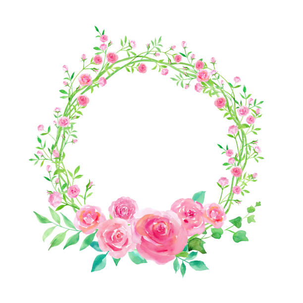 小さなバラのつる型丸い装飾フレーム水彩図 - ivy vine leaf frame点のイラスト素材／クリップアート素材／マンガ素材／アイコン素材