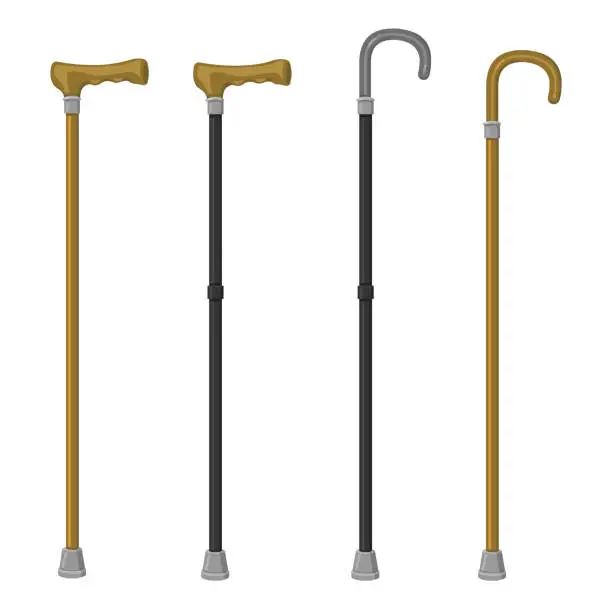 Vector illustration of Four different styles of walking canes