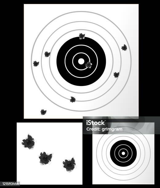 Bullet Löcher Und Ziel Stock Vektor Art und mehr Bilder von Einschussloch - Einschussloch, Zielscheibe, Abfeuern