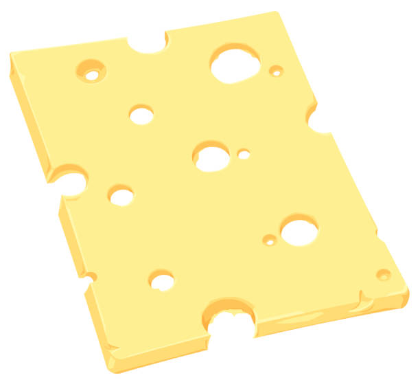 Swiss Cheese Slice A vector illustration of a dairy Swiss cheese slice food portion. swiss cheese slice stock illustrations