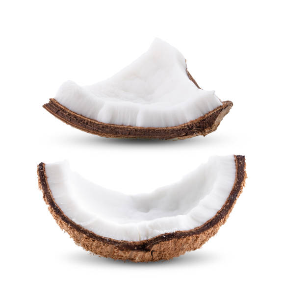 istock Coconut pieces isolated on a white background 1215934782