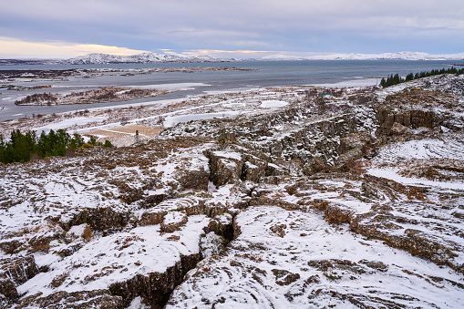 A winter landscape at Thingvellir National Park. Iceland.