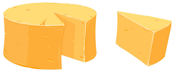 Cheddar Cheese A vector illustration of a block and slice of traditional Cheddar Cheese. cheddar cheese stock illustrations