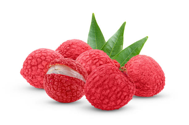 istock Lychee with leaves isolated on white background 1215935230