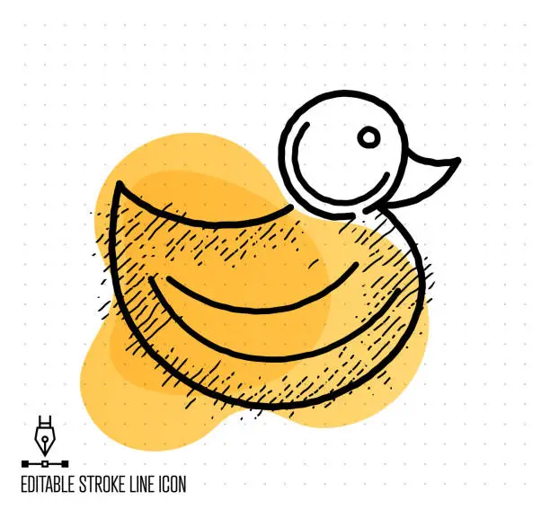 Vector illustration of Rubber Duck Toy Vector Editable Line Illustration