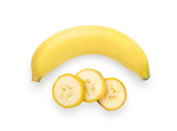 istock banana slice isolated on white background. top view 1215935640