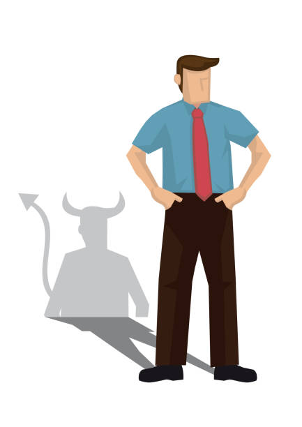Businessman with a devil shadow. Concept of faking and betray. Businessman with a devil shadow. Concept of faking and betray. Vector cartoon illustration. hypocrisy stock illustrations