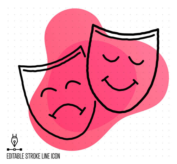 Theater Audiences Vector Editable Line Illustration Hand drawn doodle icon for theater audiences to use as vector design element. Minimalistic symbol made in the style of editable line illustration. charades stock illustrations