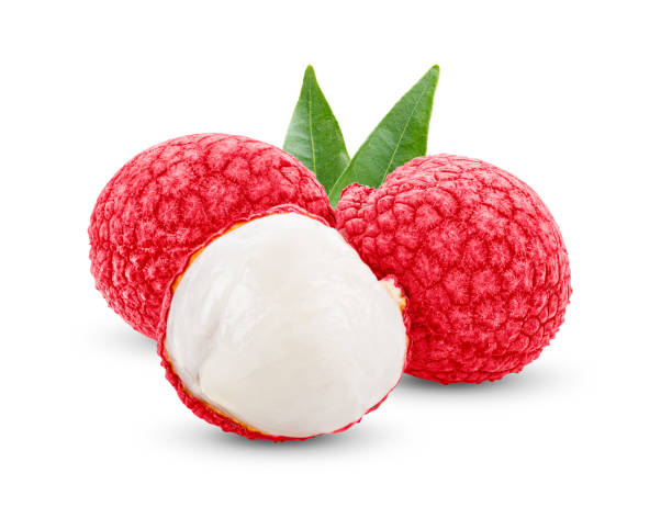 istock Lychee with leaves isolated on white background 1215936881