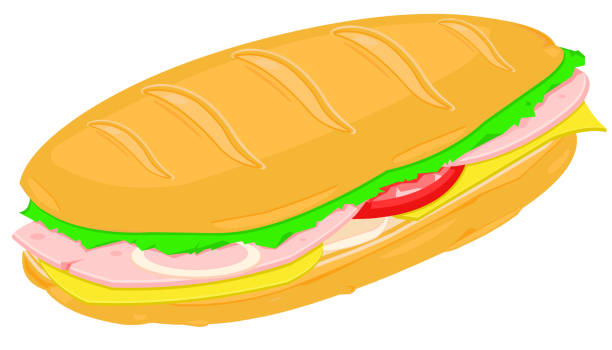 ilustraciones, imágenes clip art, dibujos animados e iconos de stock de pan - sandwich ham white background lunch